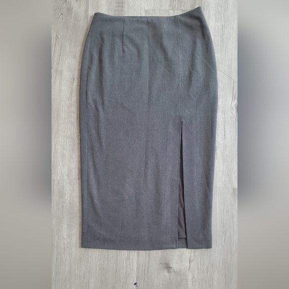 Venus Gray Pencil Midi Skirt With Front Leg Slit Size 6 Medium - Picture 3 of 6